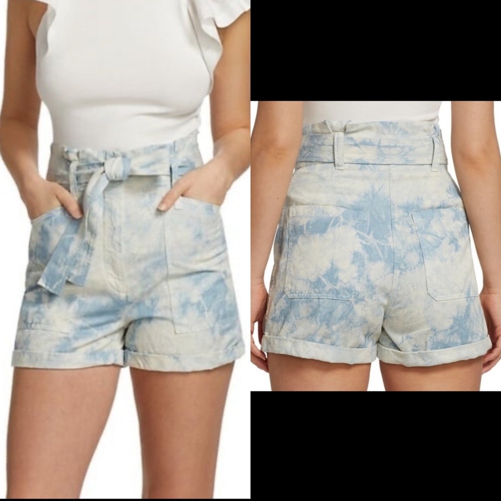 A.L.C. Davidson Cloud Blue Bleached Linen Blend Paper Bag High Rise Short 10 NEW